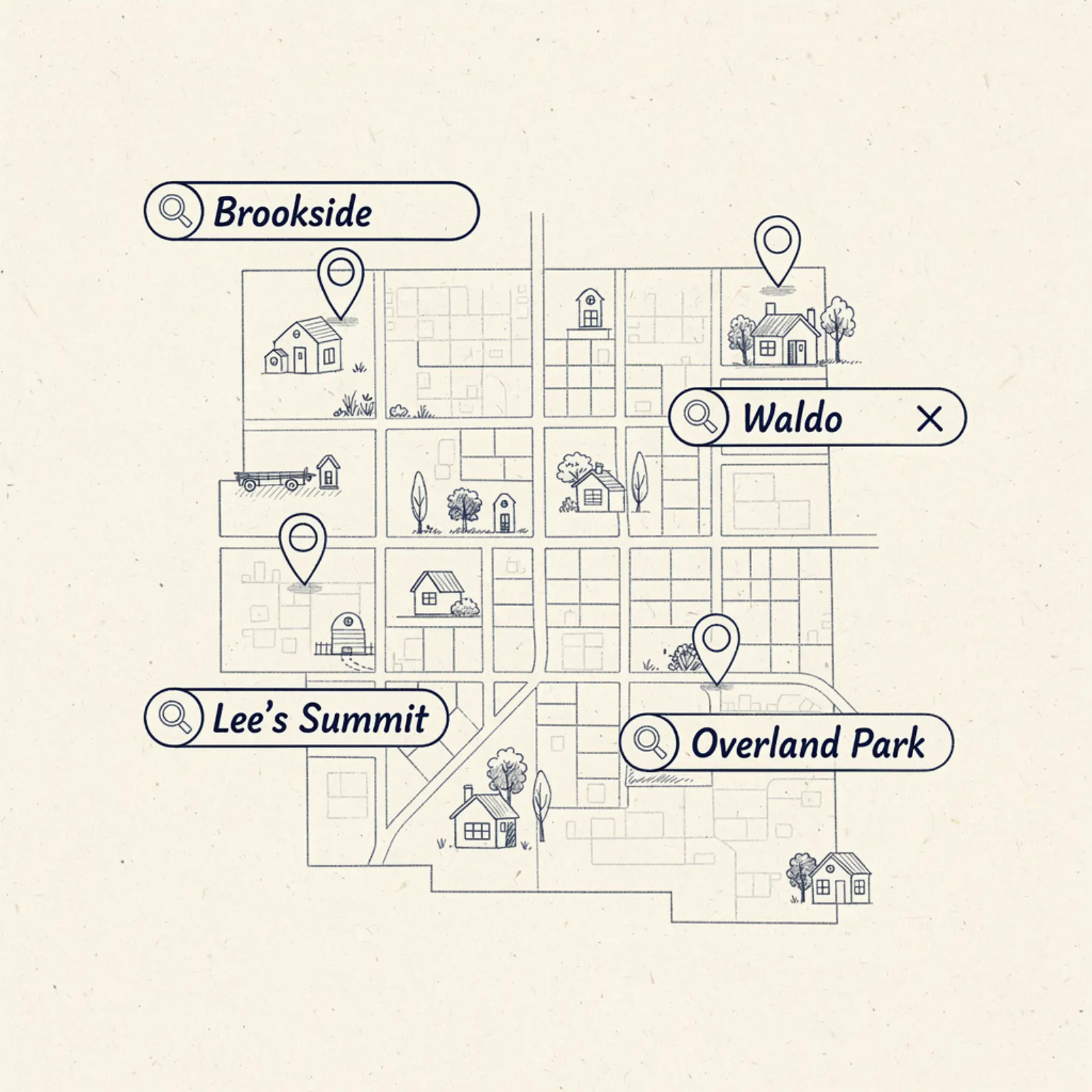 Local neighborhood map showing search optimization zones